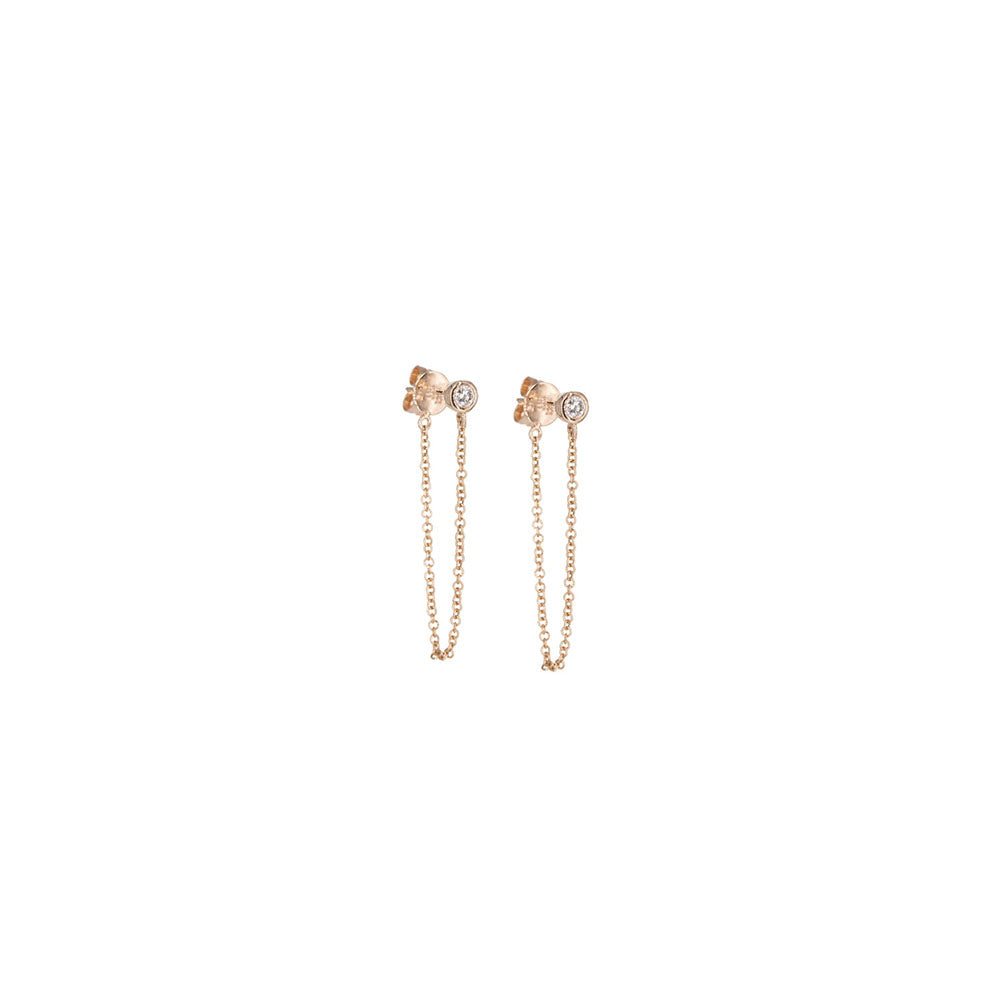 14KT Rose Gold Bezel Set Diamond and Chain Studs