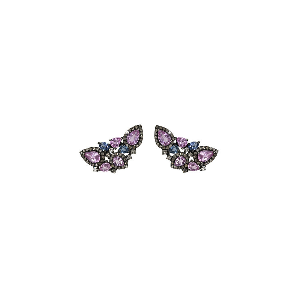 Black Rhodium, Pink Sapphire and Blue Sapphire Diamond Ear Climbers