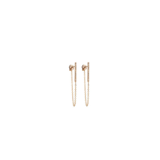 14KT Rose Gold Diamond Pave Bar and Chain Earring
