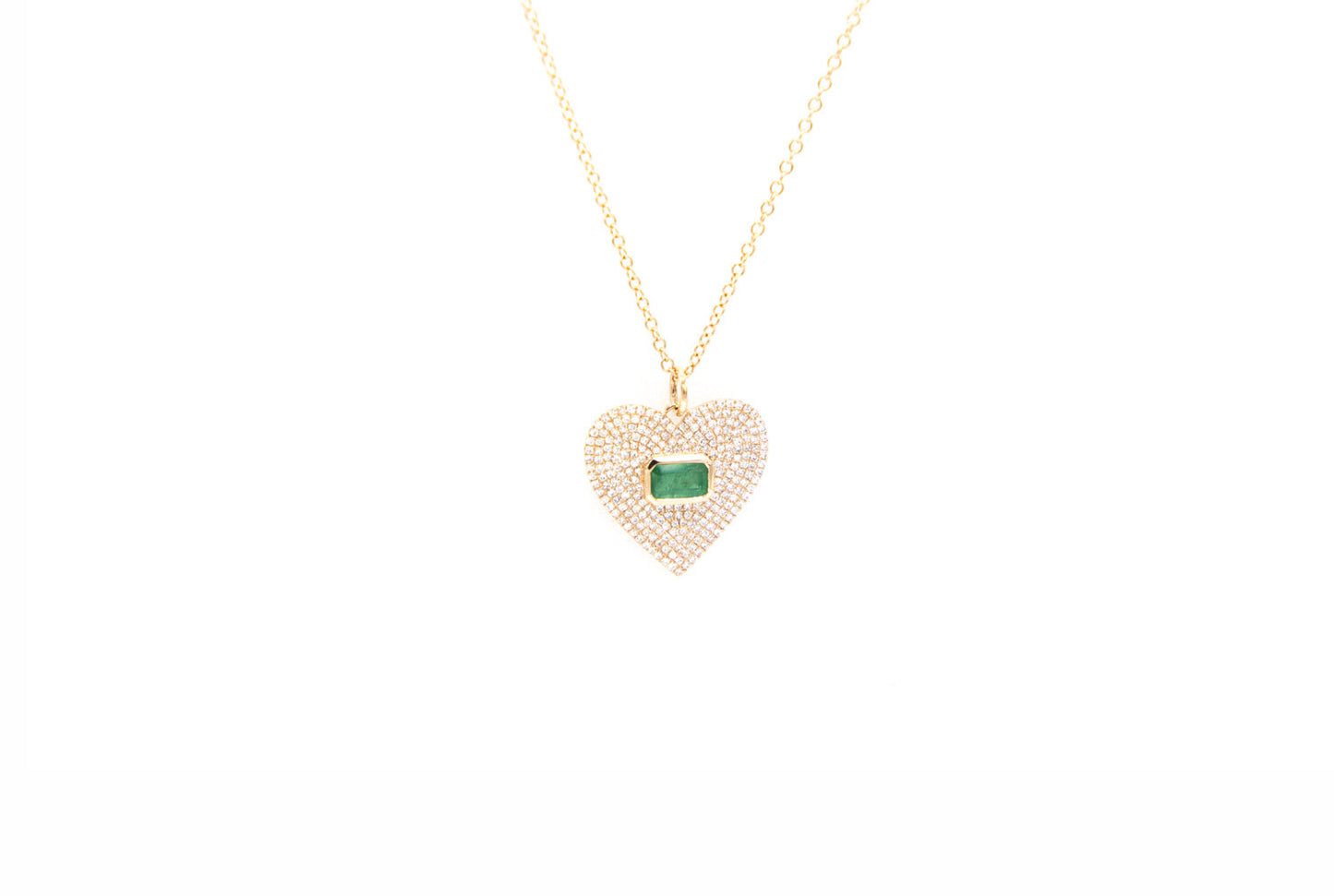 14k Rose Gold Diamond Pave and Emerald Heart Necklace