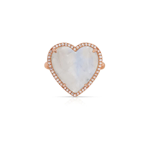 14K Rose Gold Moonstone & Diamond Pave Heart Ring