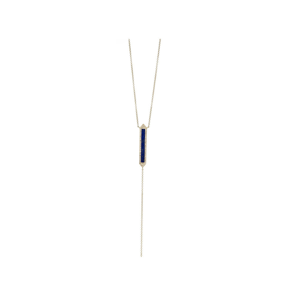14KT Yellow Gold Diamond Pave and Lapis Lariat