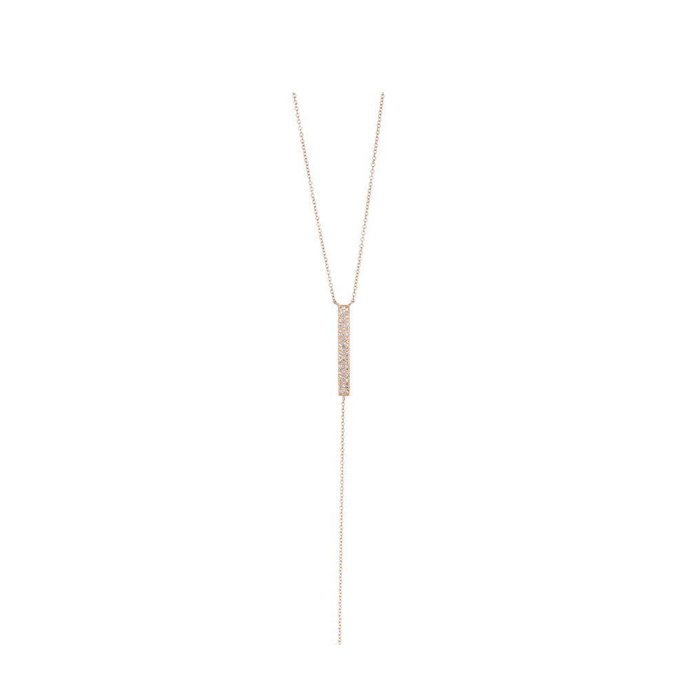 14KT Rose Gold Diamond Pave Bar Lariat