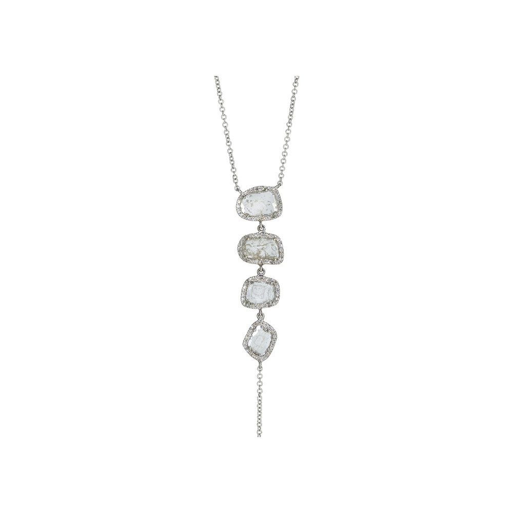 14KT White Gold Diamond Pave and Diamond Slice Lariat