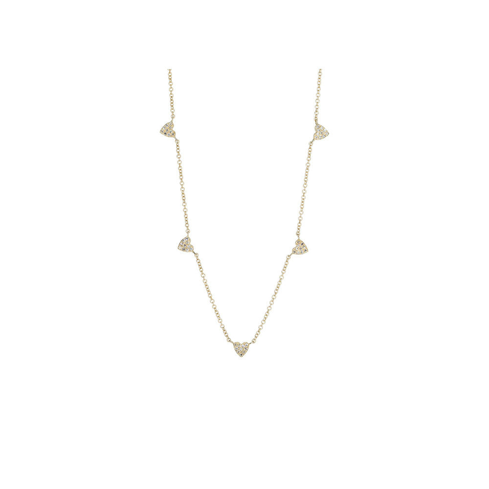 14KT Yellow Gold Multiple Diamond Pave Heart Necklace