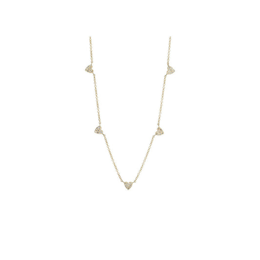 14KT Yellow Gold Multiple Diamond Pave Heart Necklace