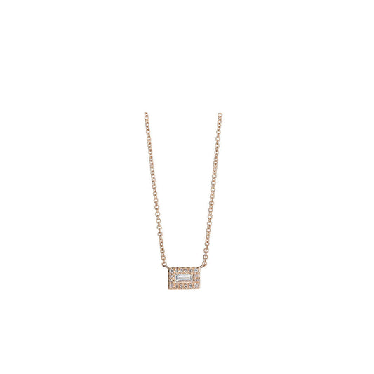 14KT Rose Gold Diamond Pave and Diamond Baguette Necklace