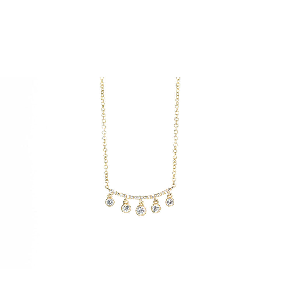 14KT Yellow Gold Diamond Pave and Five Bezel Set Diamond Necklace