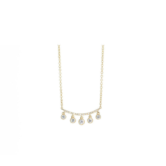 14KT Yellow Gold Diamond Pave and Five Bezel Set Diamond Necklace