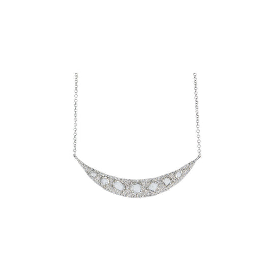 14KT White Gold Diamond Pave and Diamond Slice Crescent Necklace