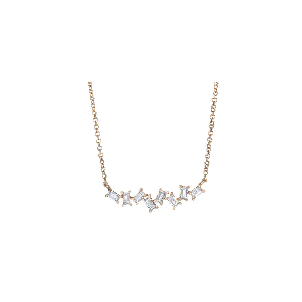 14KT Rose Gold Scattered Baguette Bar Necklace