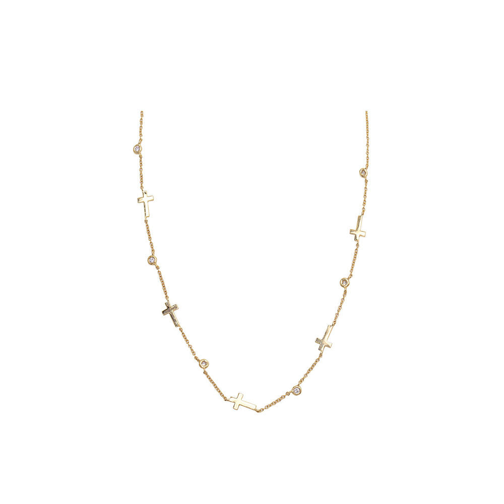 14K Yellow & Gold Diamond Cross Necklace