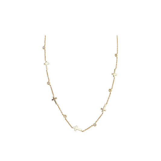 14K Yellow & Gold Diamond Cross Necklace