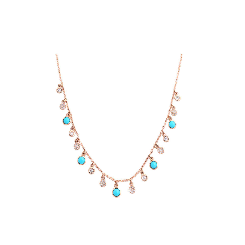14k Turquoise Diamond Dangly Necklace