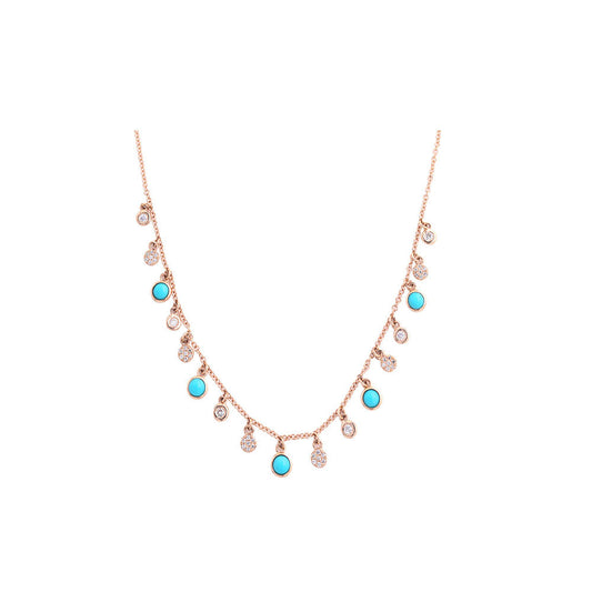 14k Turquoise &amp; Diamond Dangly Necklace