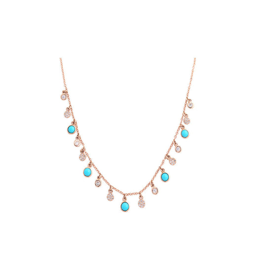 14k Turquoise Diamond Dangly Necklace