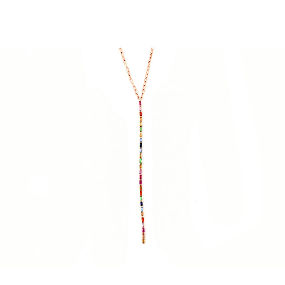 14k Rose Gold Rainbow Sapphire Lariat