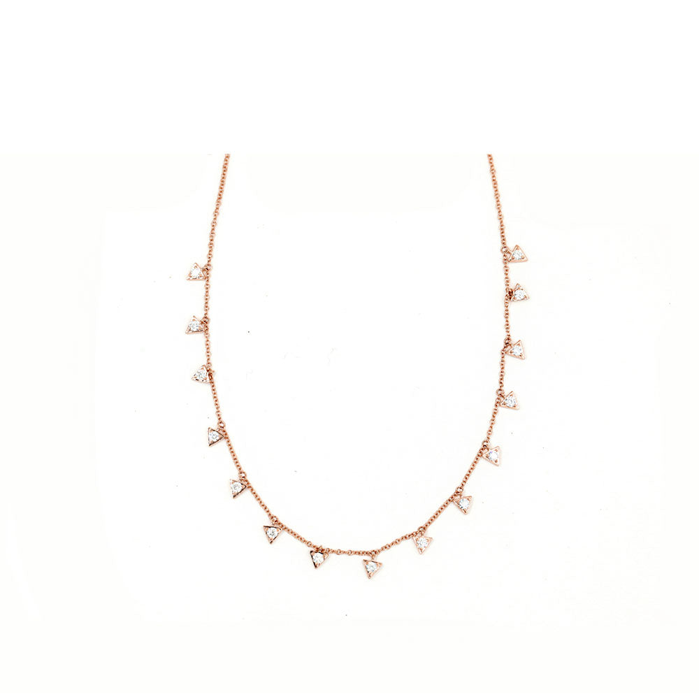 14k Rose Gold Diamond Multiple Triangle Necklace