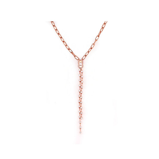 14K Rose Gold Chain Link Diamond Lariat Necklace