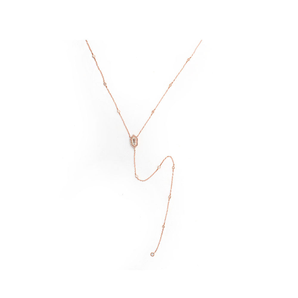 14k Rose Gold Diamond and Baguette Diamond Kite Shape Lariat