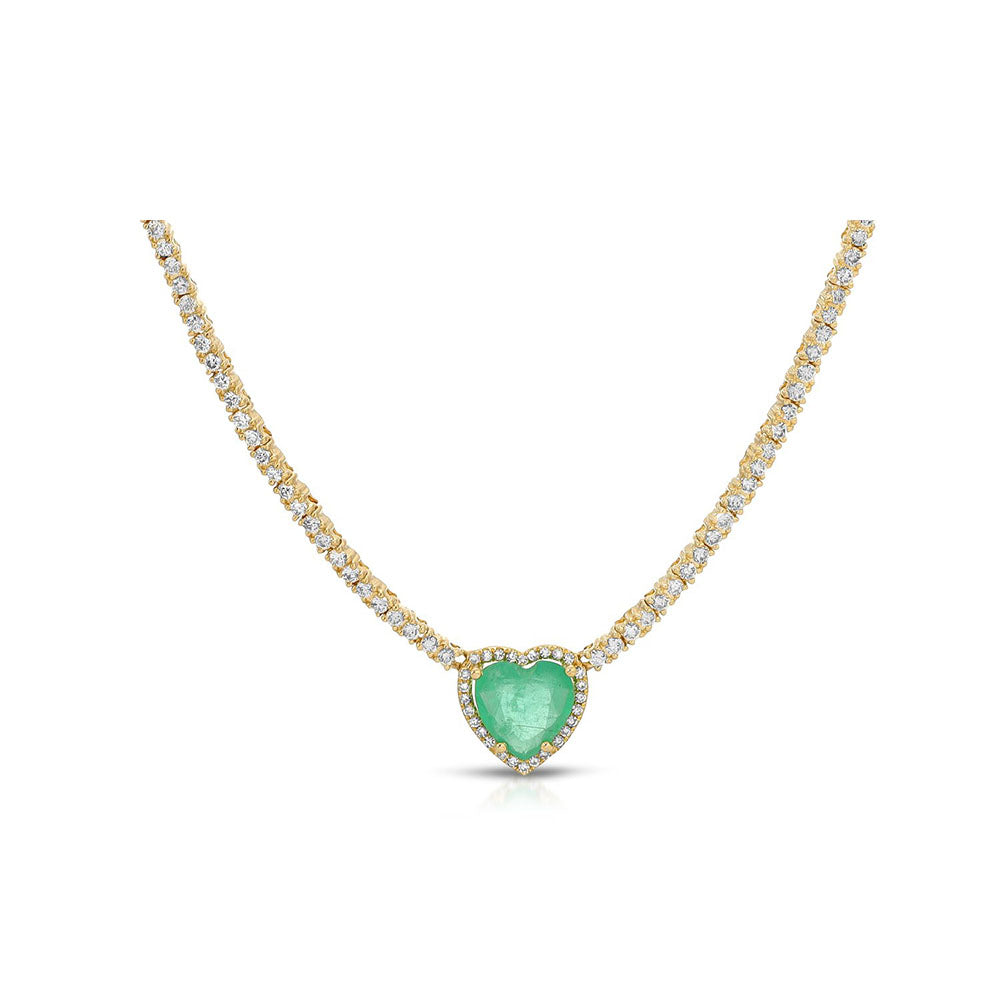 14K Yellow Gold Diamond and Emerald Heart Tennis Necklace – Andrea