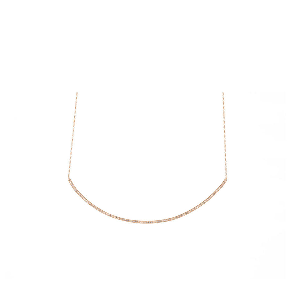 14KT Rose Gold Diamond Pave Skinny Crescent Neckalce