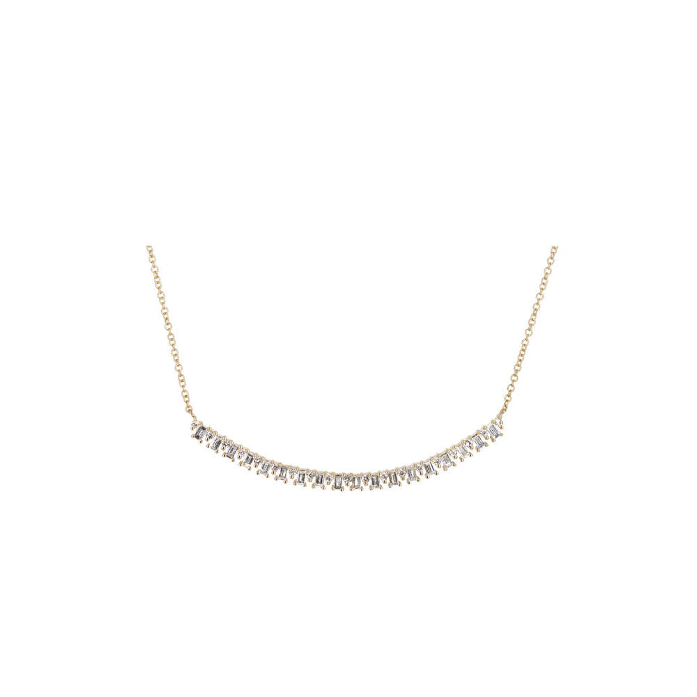 14KT Yellow Gold Diamond Baguette and Diamond Pave Necklace