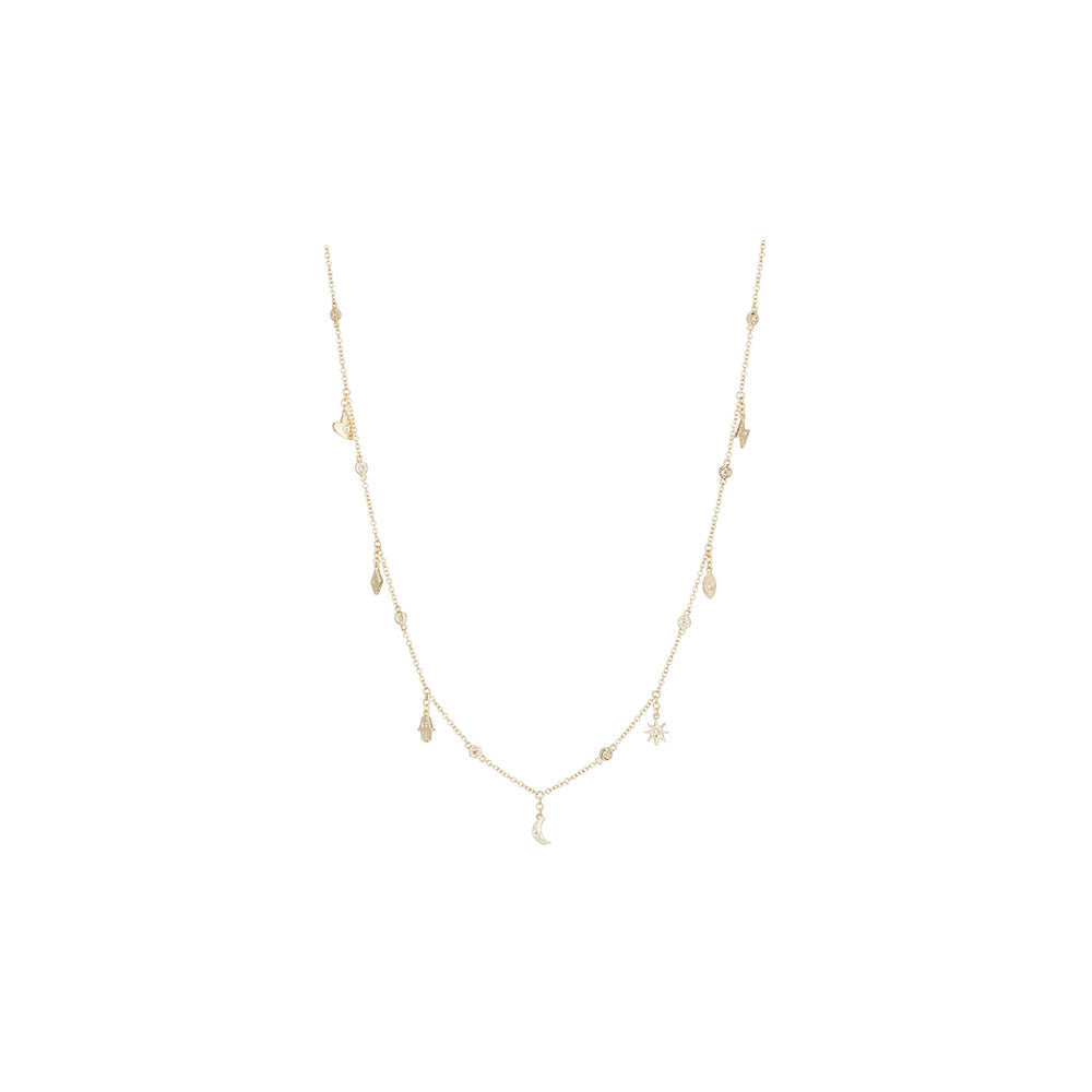 14KT Yellow Gold Diamond Pave Charm Necklace