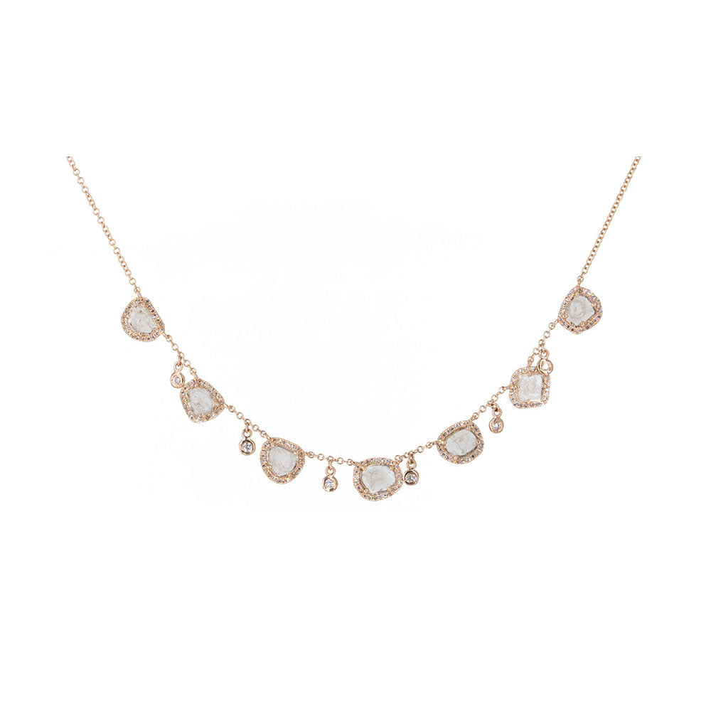 14KT Rose Gold Multiple Diamond Drop and Diamond Slice Necklace