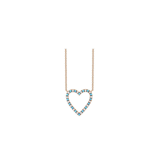 14k Rose Gold Turquoise and Diamond Open Heart Necklace
