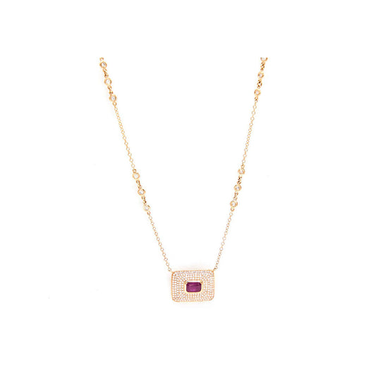14k Rose Gold Diamond Pave and Ruby Necklace