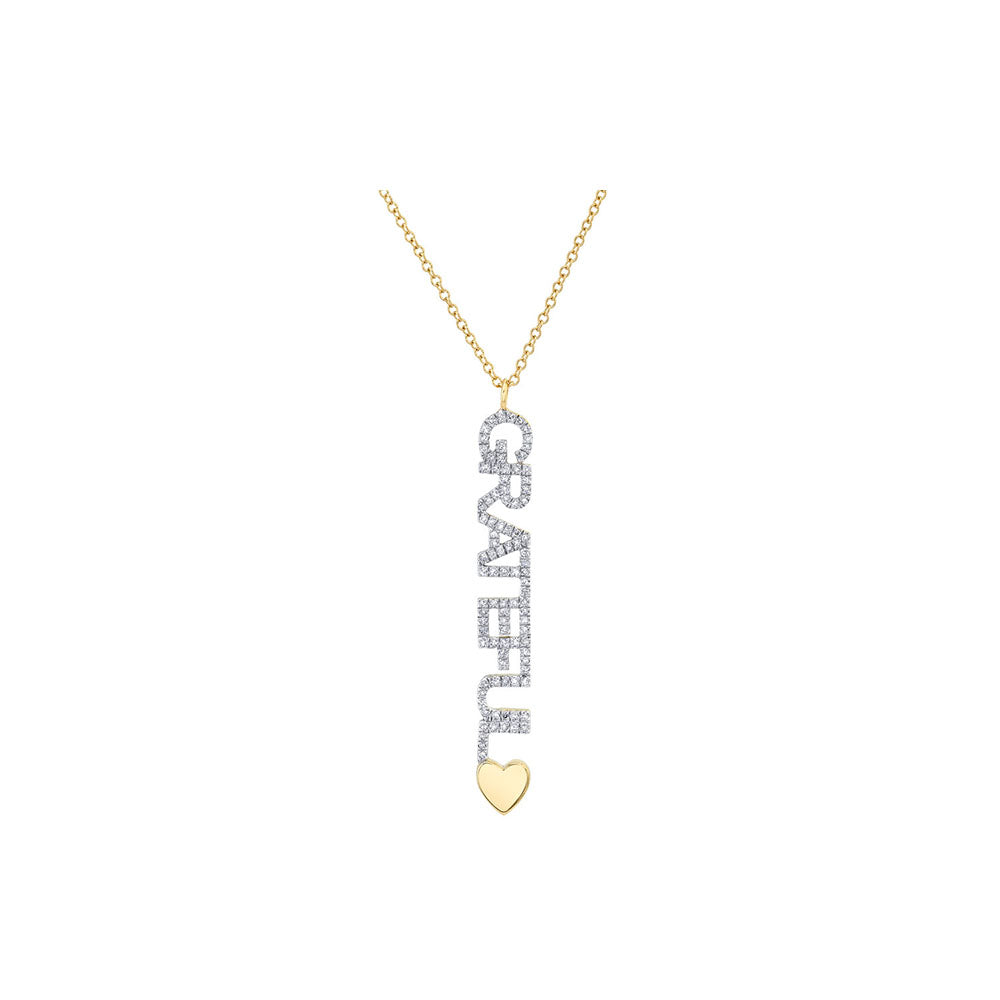 14k Yellow Gold Diamond Pave Grateful Heart Necklace