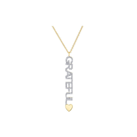 14k Yellow Gold Diamond Pave Grateful Heart Necklace