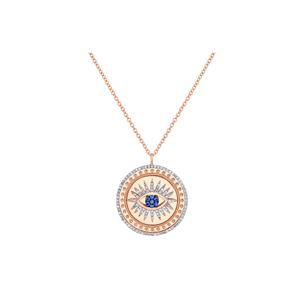 14K Rose Gold and Sapphire Evil Eye Necklace