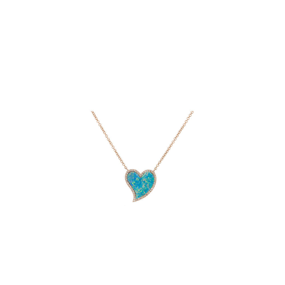 14KT Rose Gold Diamond Pave and Opal Heart Necklace