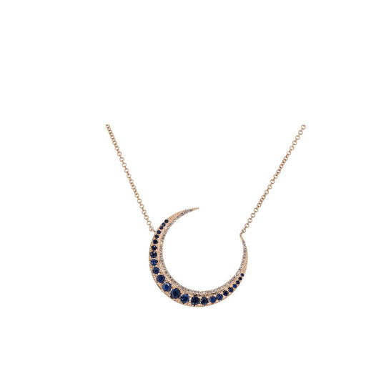 14KT Rose Gold Diamond Pave and Sapphire Crescent Necklace