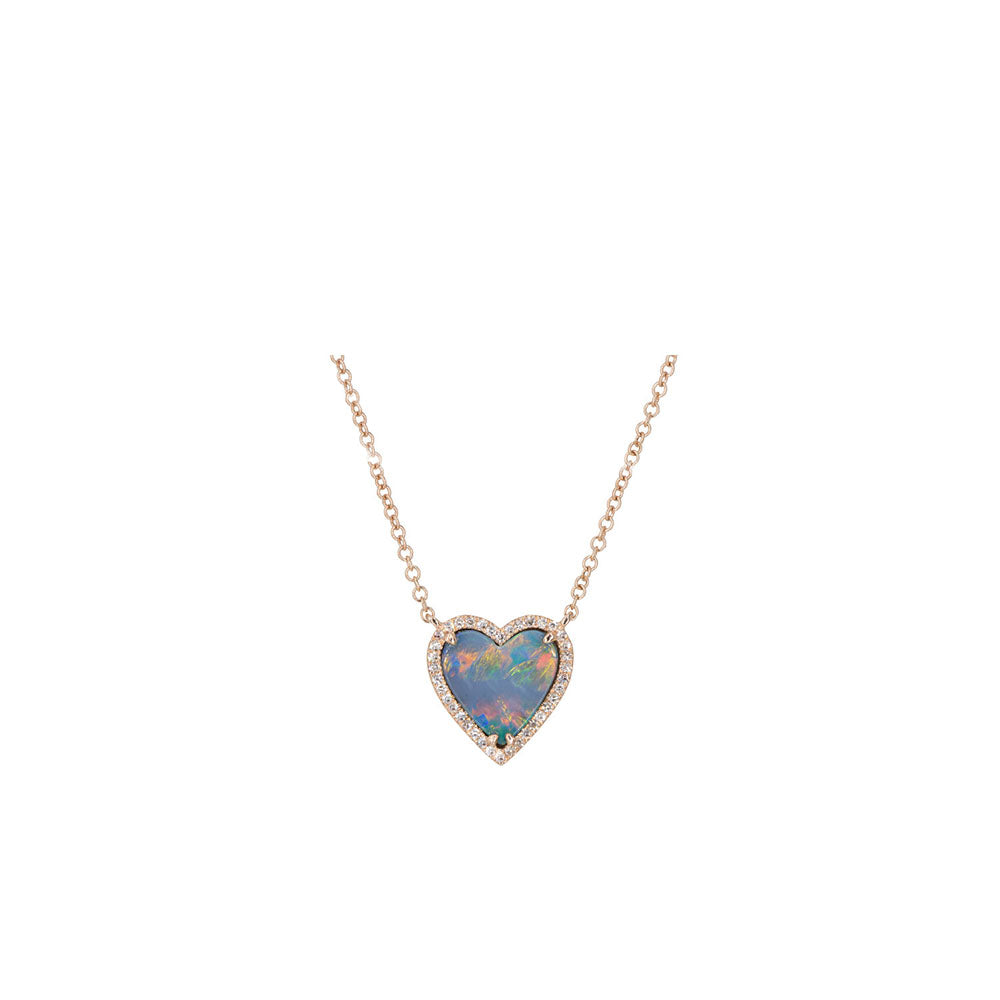 14KT Rose Gold and Diamond Pave Opal Heart Pendant