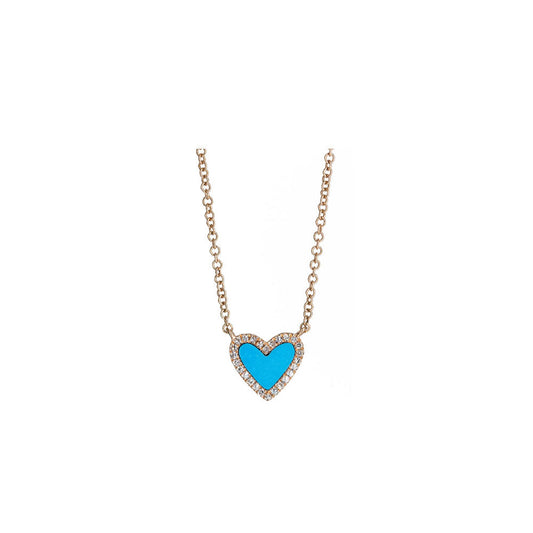 14KT Rose Gold Diamond Pave and Turquoise Mini Heart Necklace