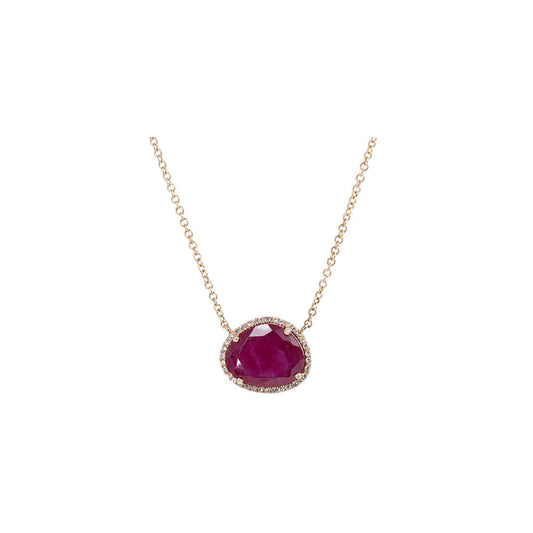 14KT Rose Gold Diamond Pave and Ruby Slice Necklace