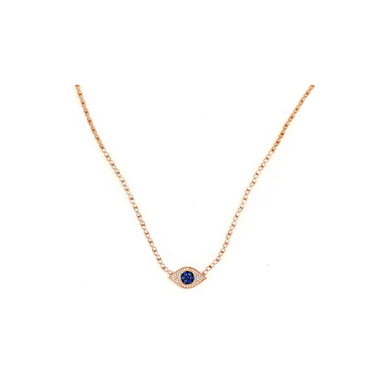 14k Rose Gold Diamond and Sapphire Evil Eye Choker Necklace