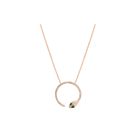 14K Rose Gold Diamond Pave and Emerald Circular Snake Necklace