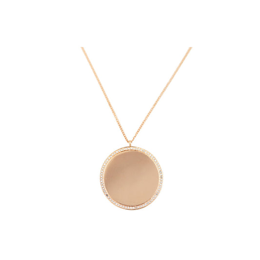 14K Rose Gold and Diamond Engraveable Circle Necklace