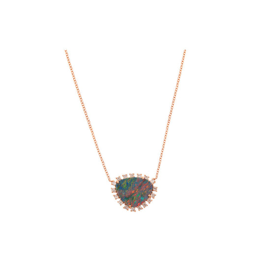 14K Rose Gold Diamond Pave & Opal Mini Slice Necklace