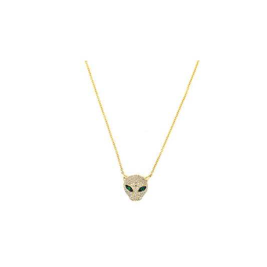 14k Yellow Gold Diamond Pave and Emerald Panther Necklace