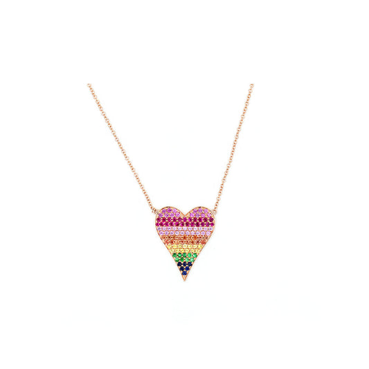 14k Rose Gold Rainbow Sapphire Heart Necklace