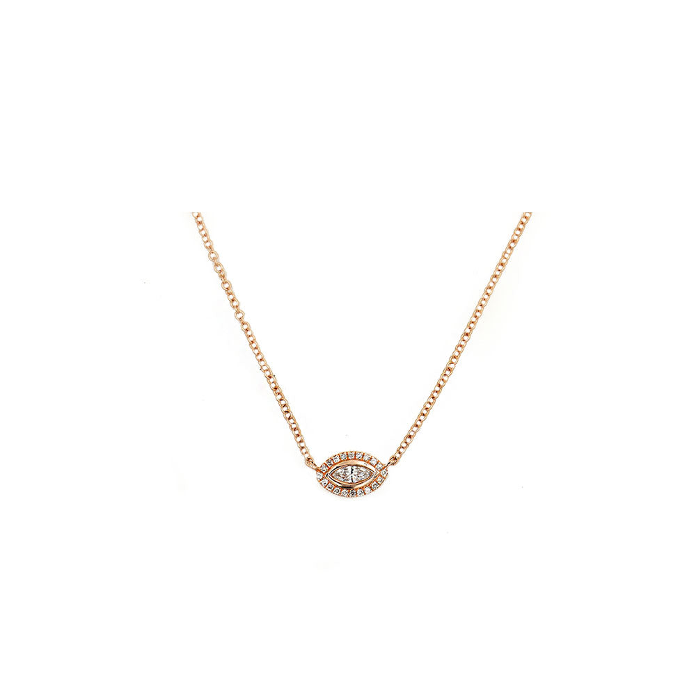 14k Rose Gold Diamond Evil Eye Necklace
