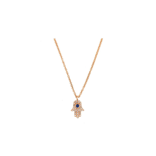 14k Rose Gold Diamond Pave Hand of G-D Necklace