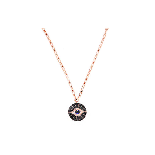 14K Rose Gold Chain Link Diamond Pave Evil Eye Necklace