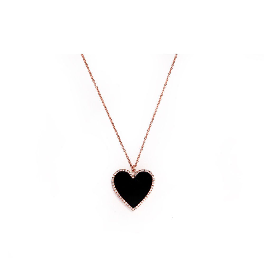 14K Rose Gold Diamond and Black Agate Heart Locket