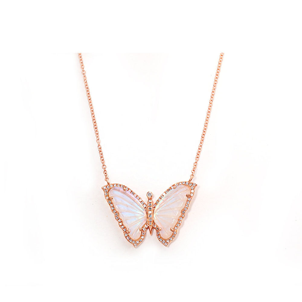 Diamond Pave and Moonstone Butterfly Necklace